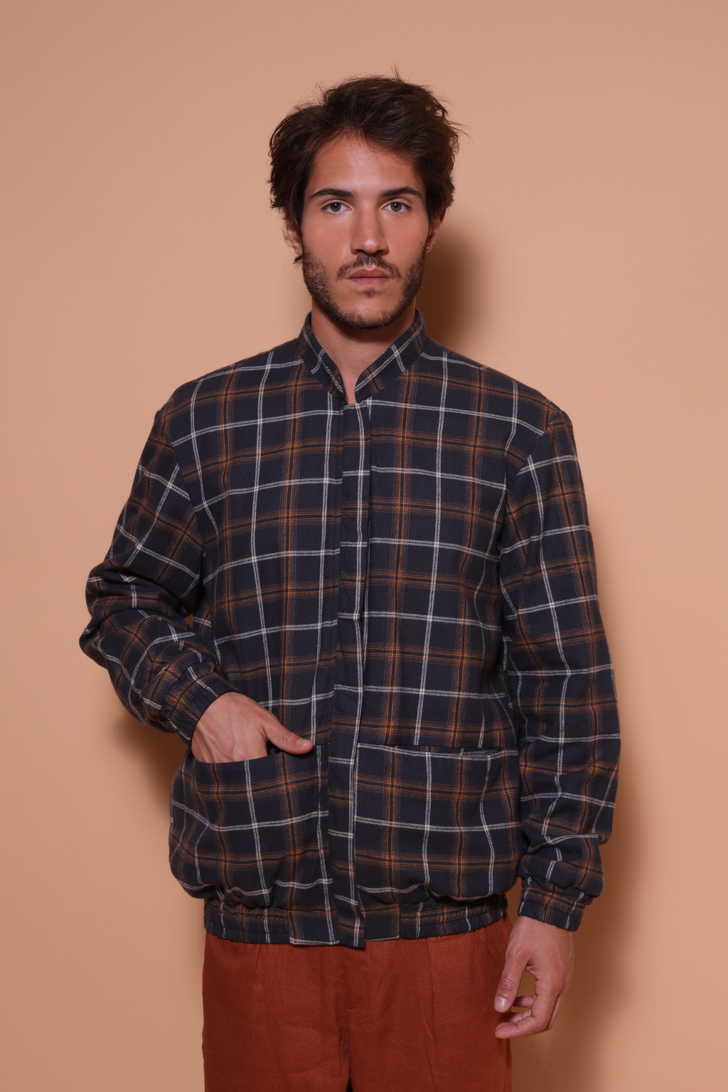 Jaqueta flanela xadrez marinho