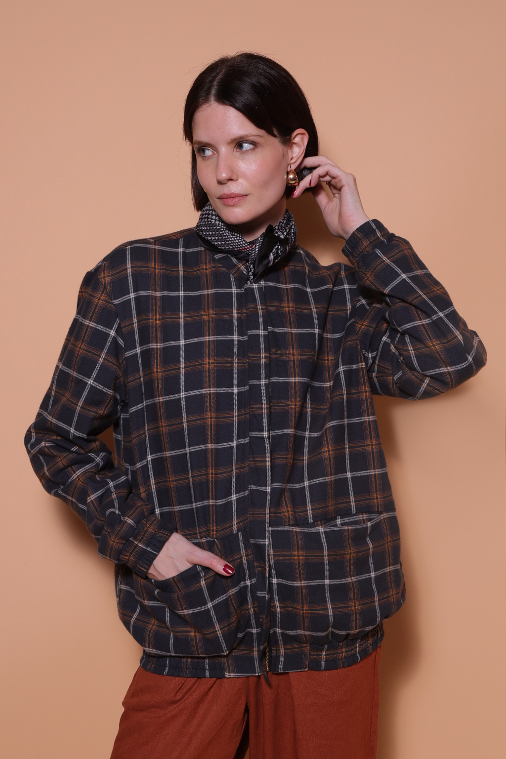 Jaqueta flanela xadrez marinho