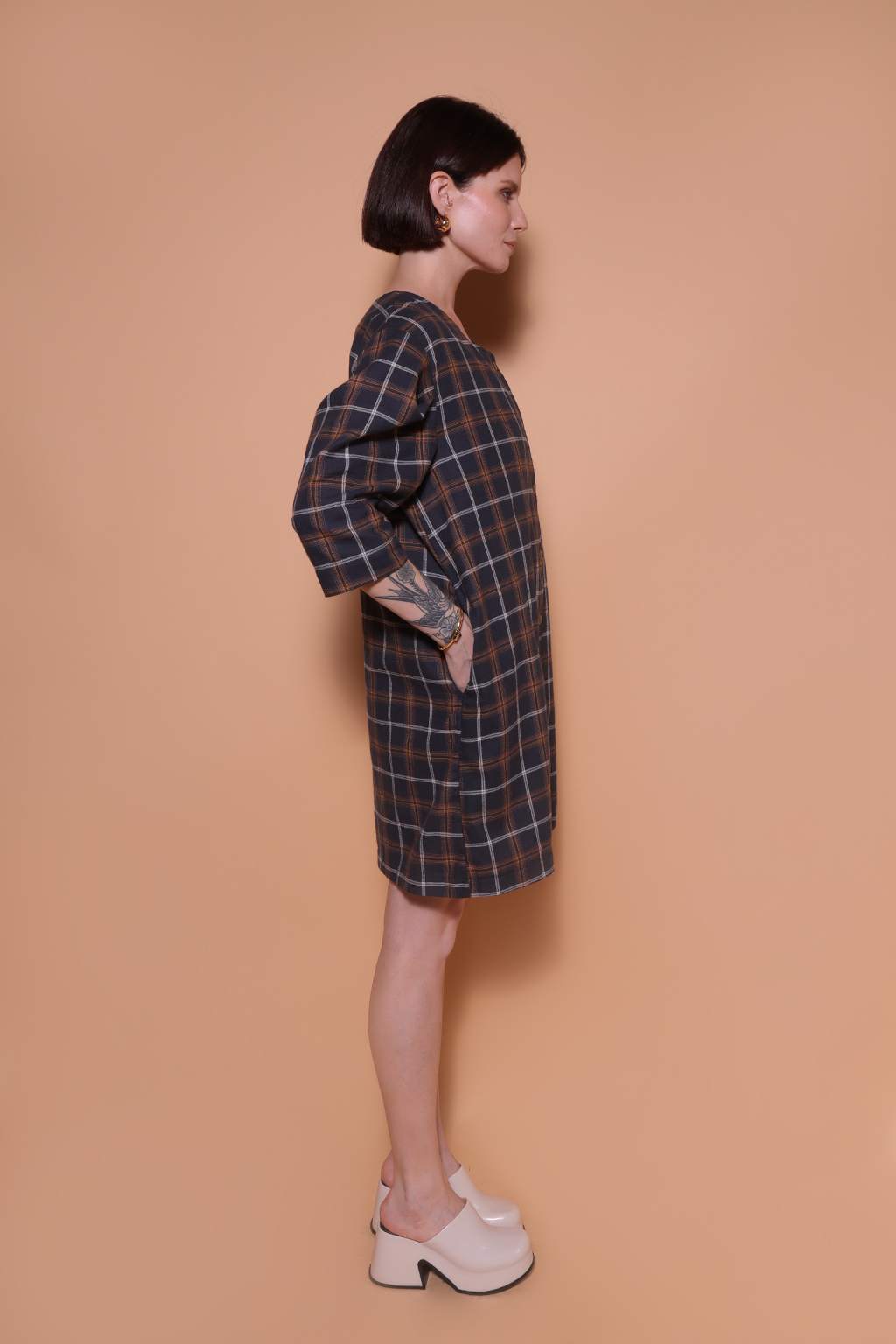Vestido jaqueta flanela xadrez marinho