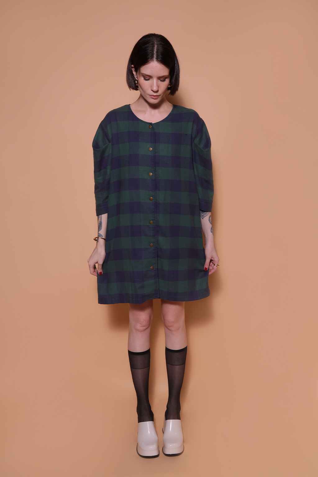 Vestido jaqueta flanela xadrez verde