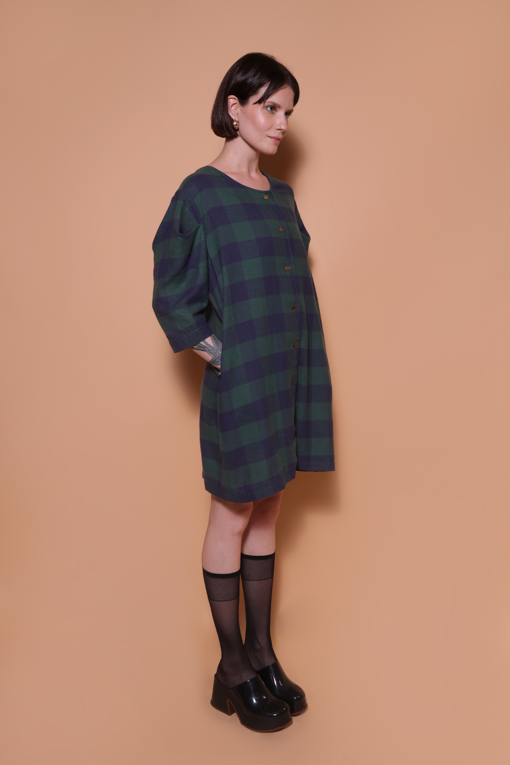 Vestido jaqueta flanela xadrez verde