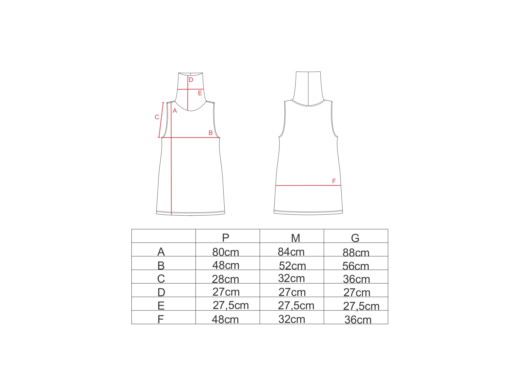 Tabela de medidas para o vestido gola alta bouclé