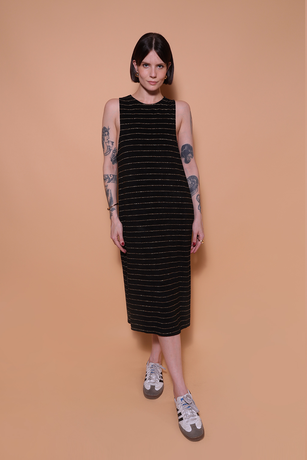 Vestido regatão atoalhado listrado