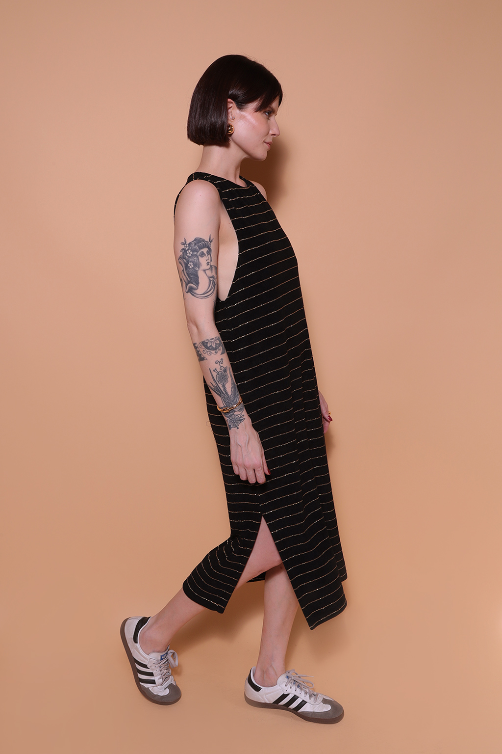 Vestido regatão atoalhado listrado