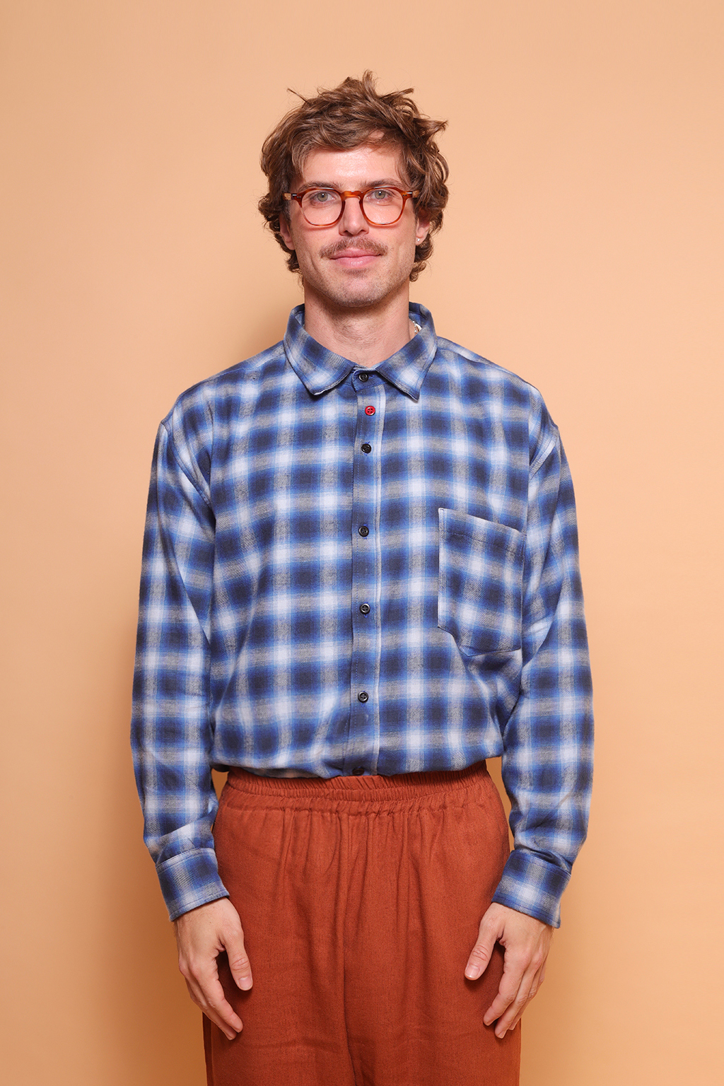 Camisa manga longa flanela xadrez azul