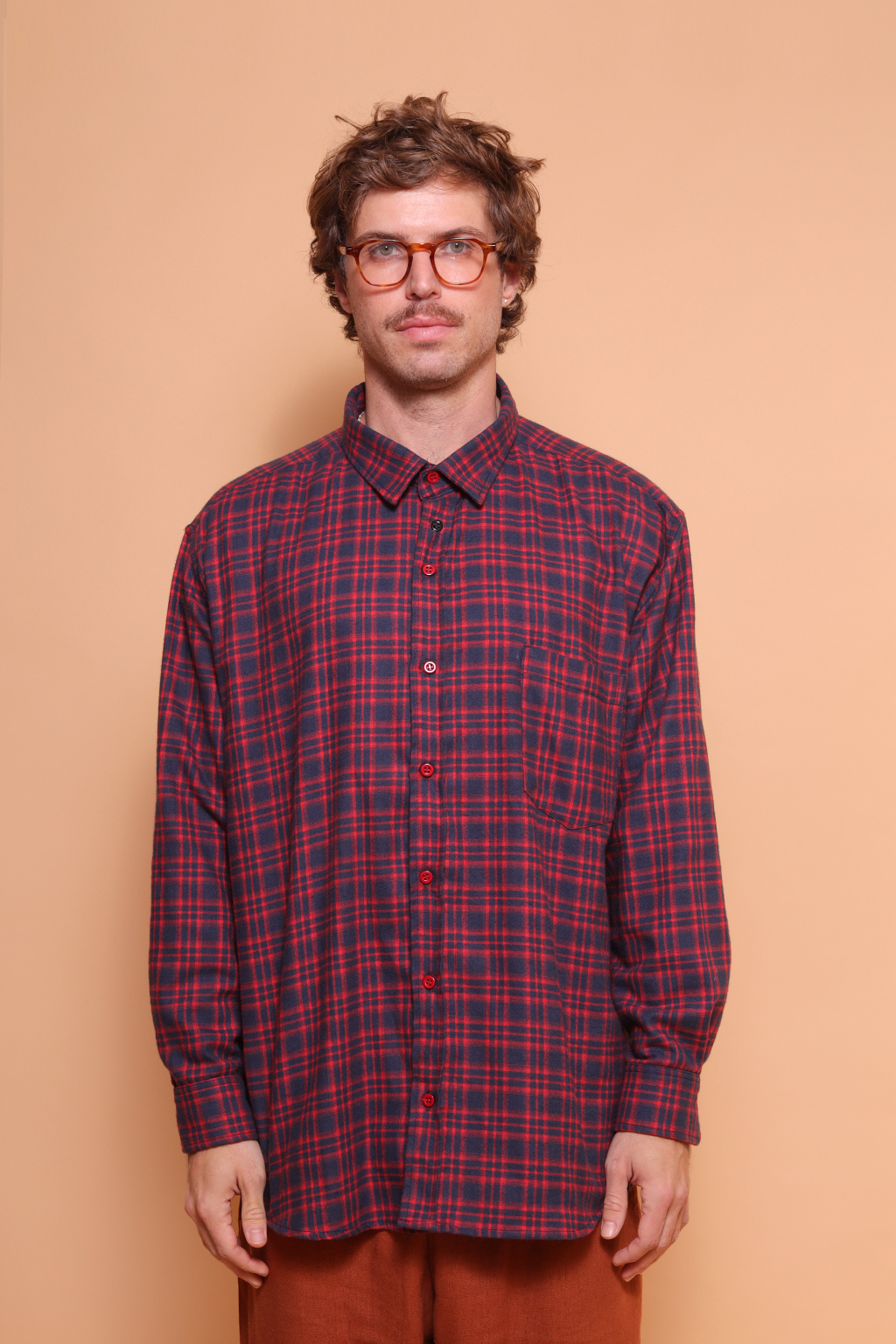 Camisa manga longa flanela xadrez vermelha