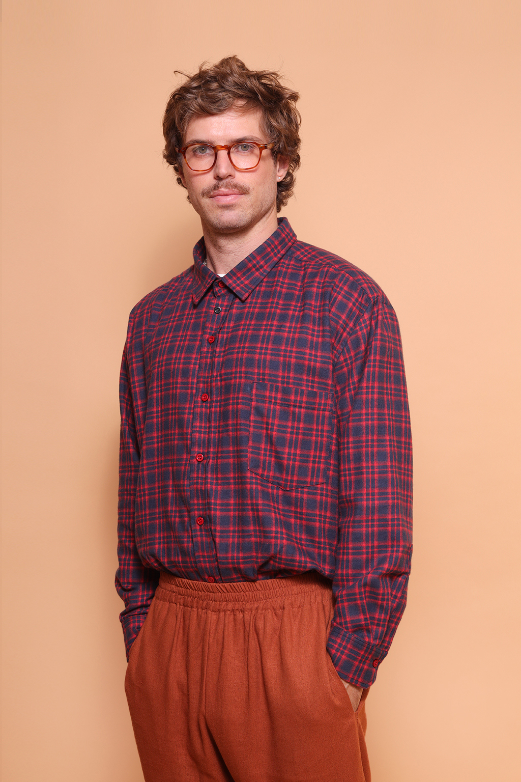Camisa manga longa flanela xadrez vermelha
