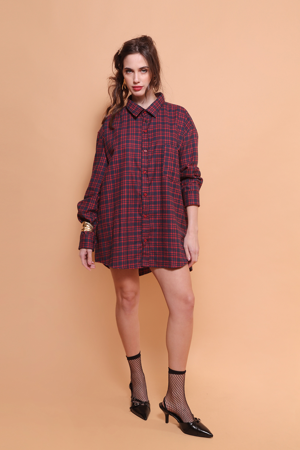 Camisa manga longa flanela xadrez vermelha