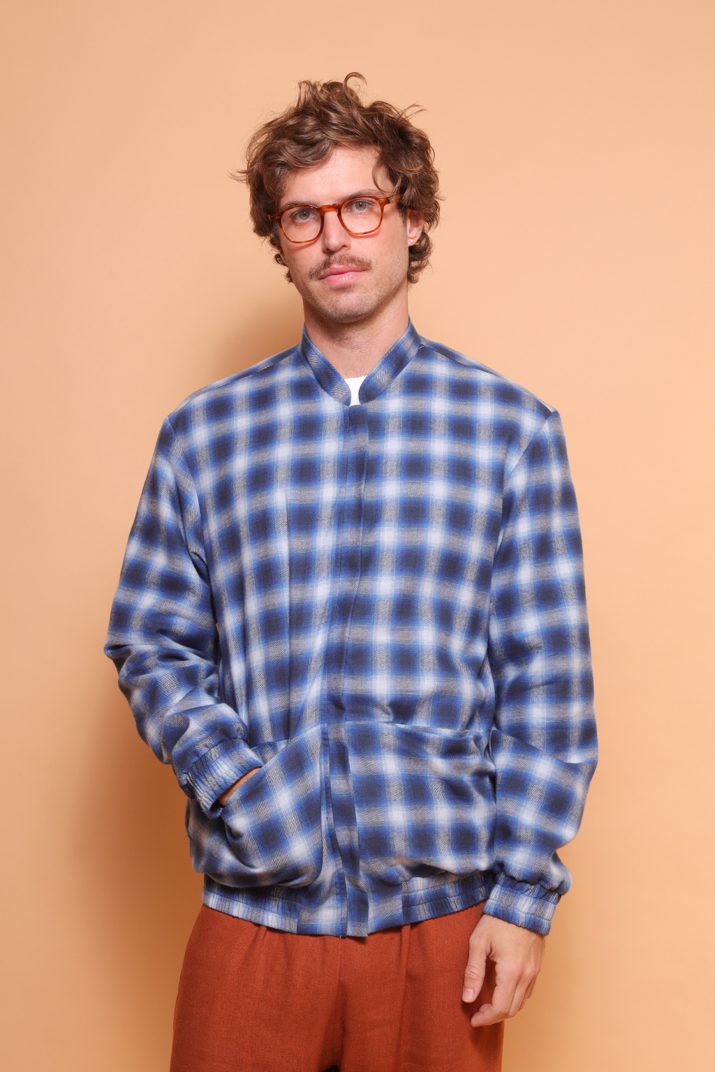 Jaqueta flanela xadrez azul