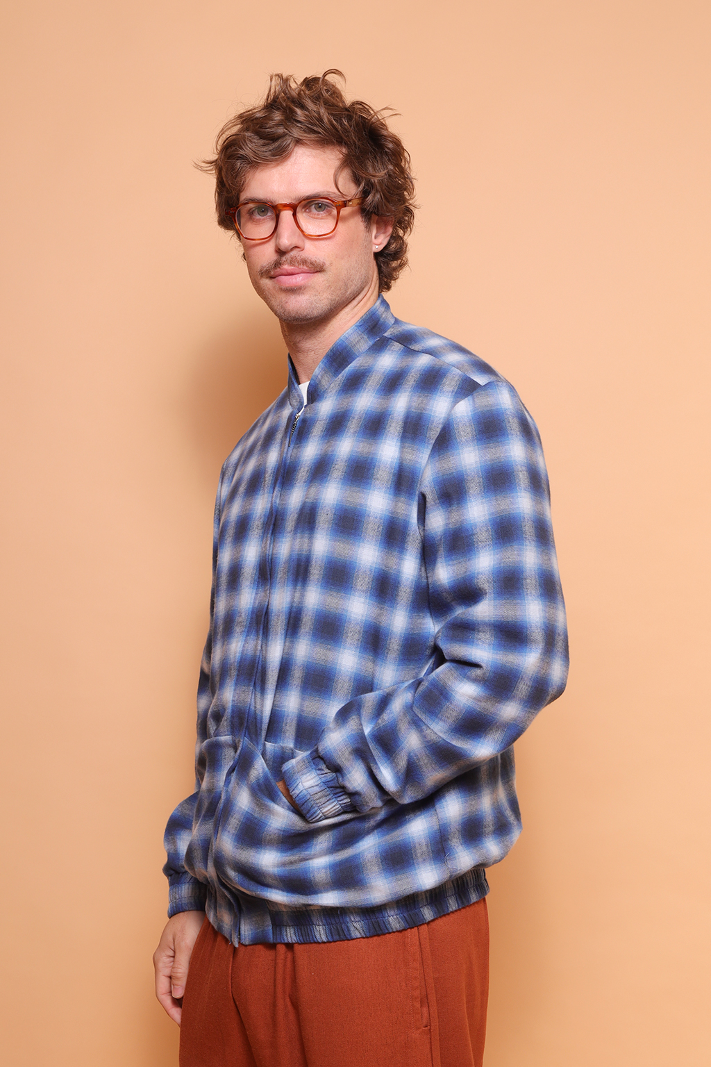 Jaqueta flanela xadrez azul