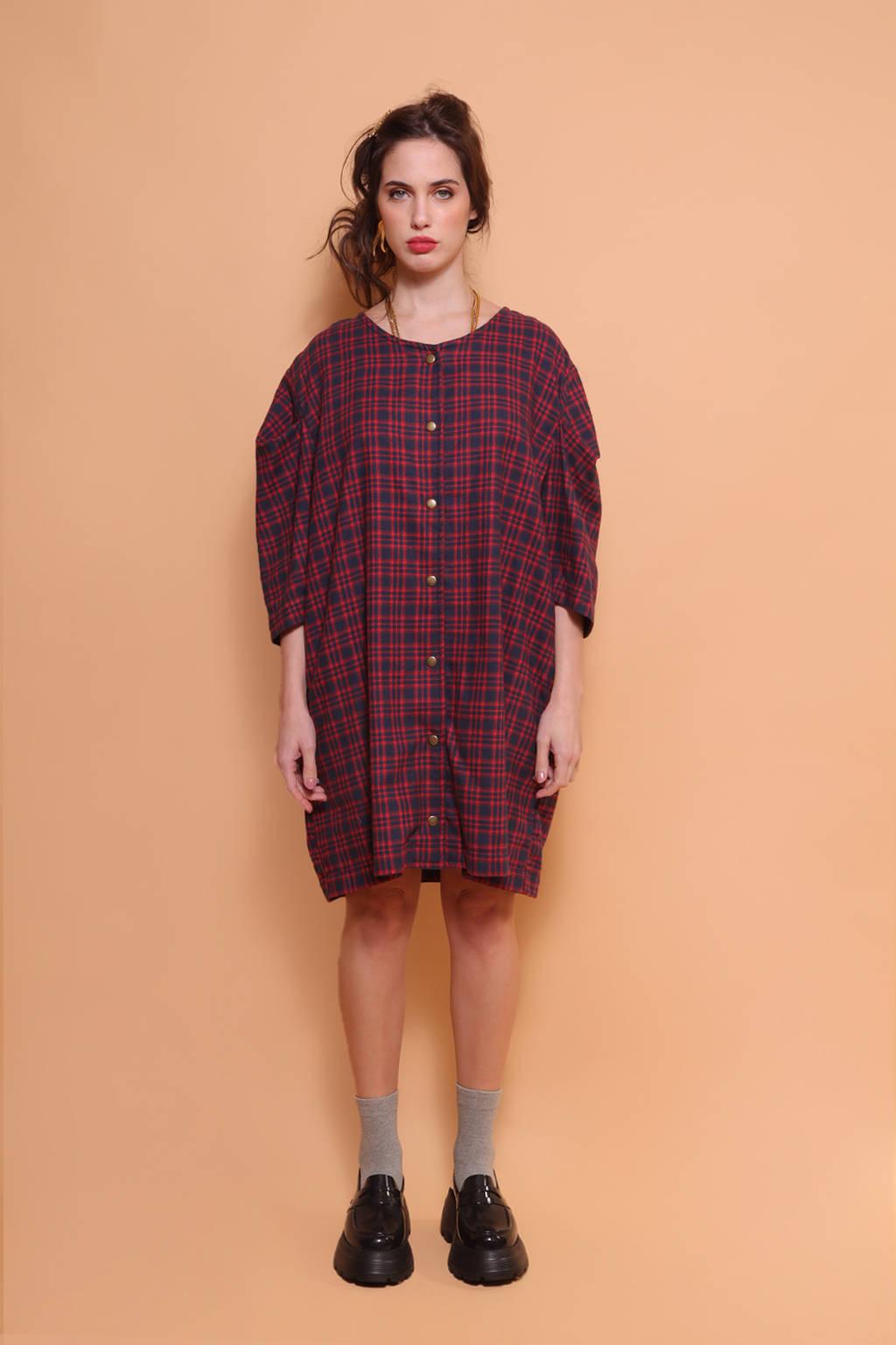 Vestido jaqueta flanela xadrez vermelho