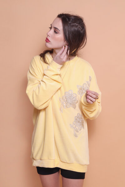Blusão oversize plush amarelo Flores