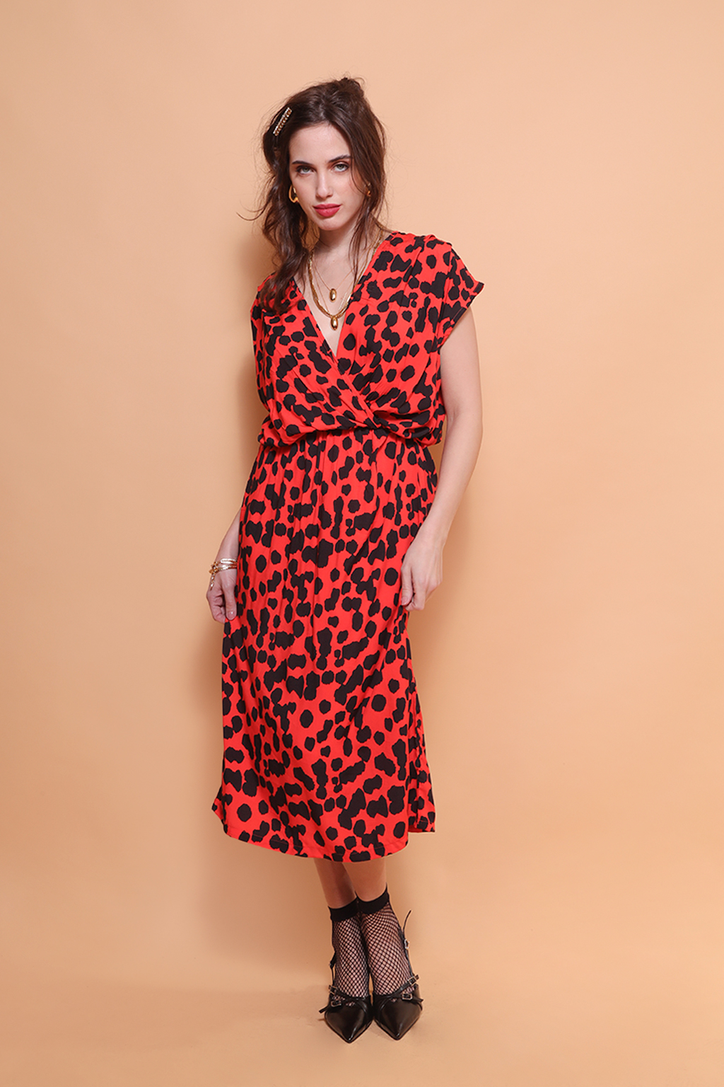 Vestido transpassado estampado Onça