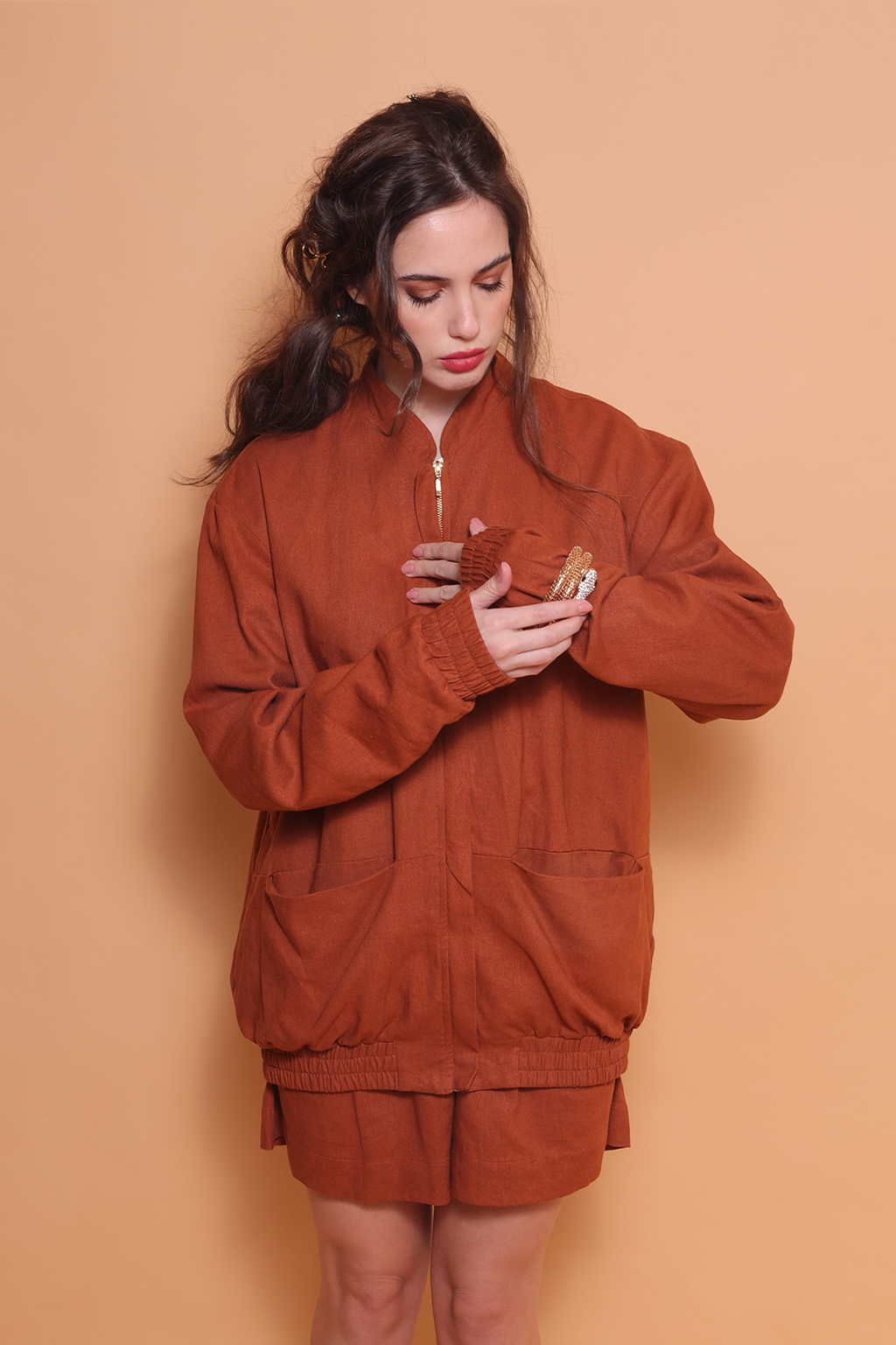 Jaqueta linho tijolo