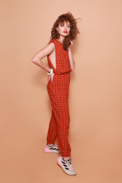 Macacão cavado estampado Lámen vermelho