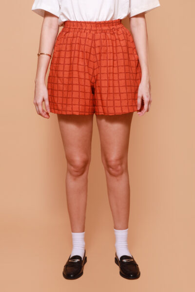 Short evasê estampado Lámen vermelho