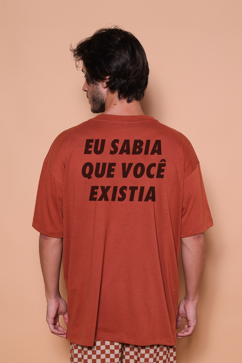 Camiseta oversize tijolo estampada Eu sabia que você existia