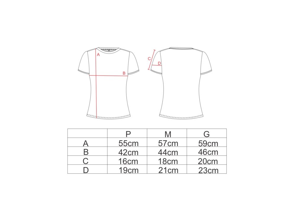 Tabela de medidas para a baby look AMP