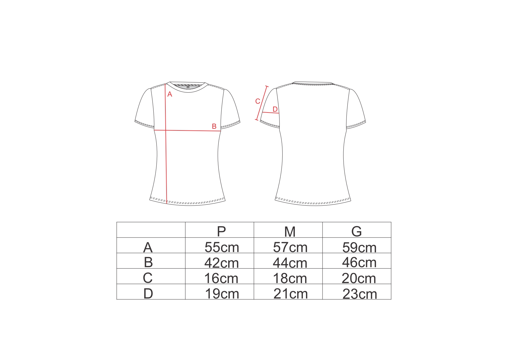 Tabela de medidas para a baby look AMP