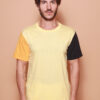 Camiseta amarela mangas coloridas