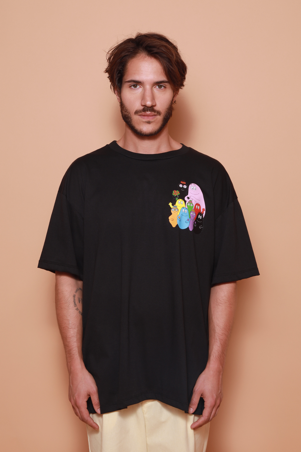 Camiseta oversize preta estampada Barbapapa DTF
