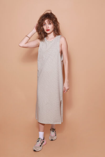 Vestido regatão malha listrada