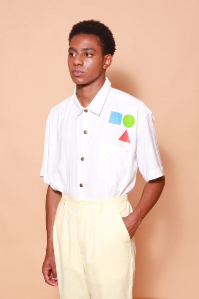 Camisa ampla linho off-white Geometria DTF