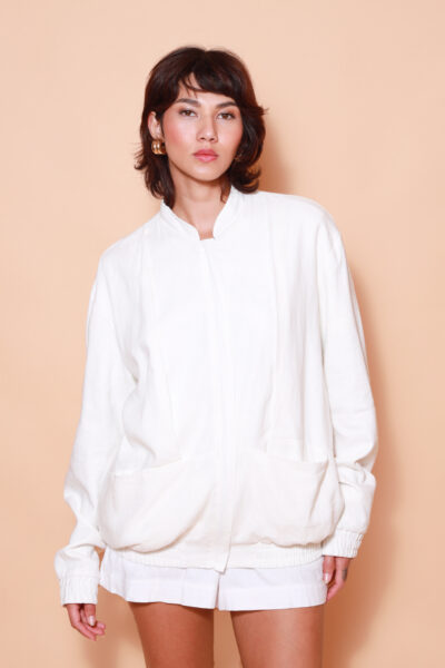 Jaqueta pregas linho off-white