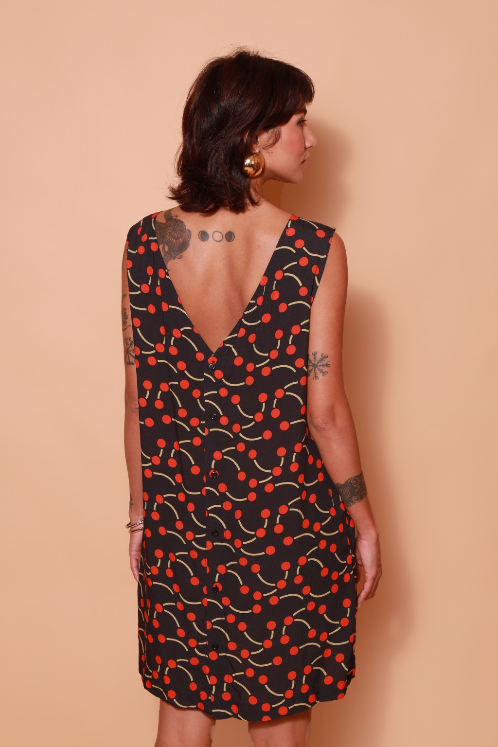 Vestido botão curto estampado Avestruz