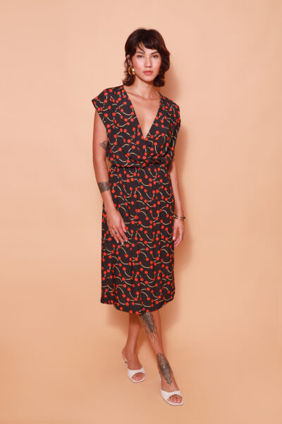 Vestido transpassado estampado Avestruz