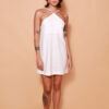 Vestido decote quadrado off-white em linho