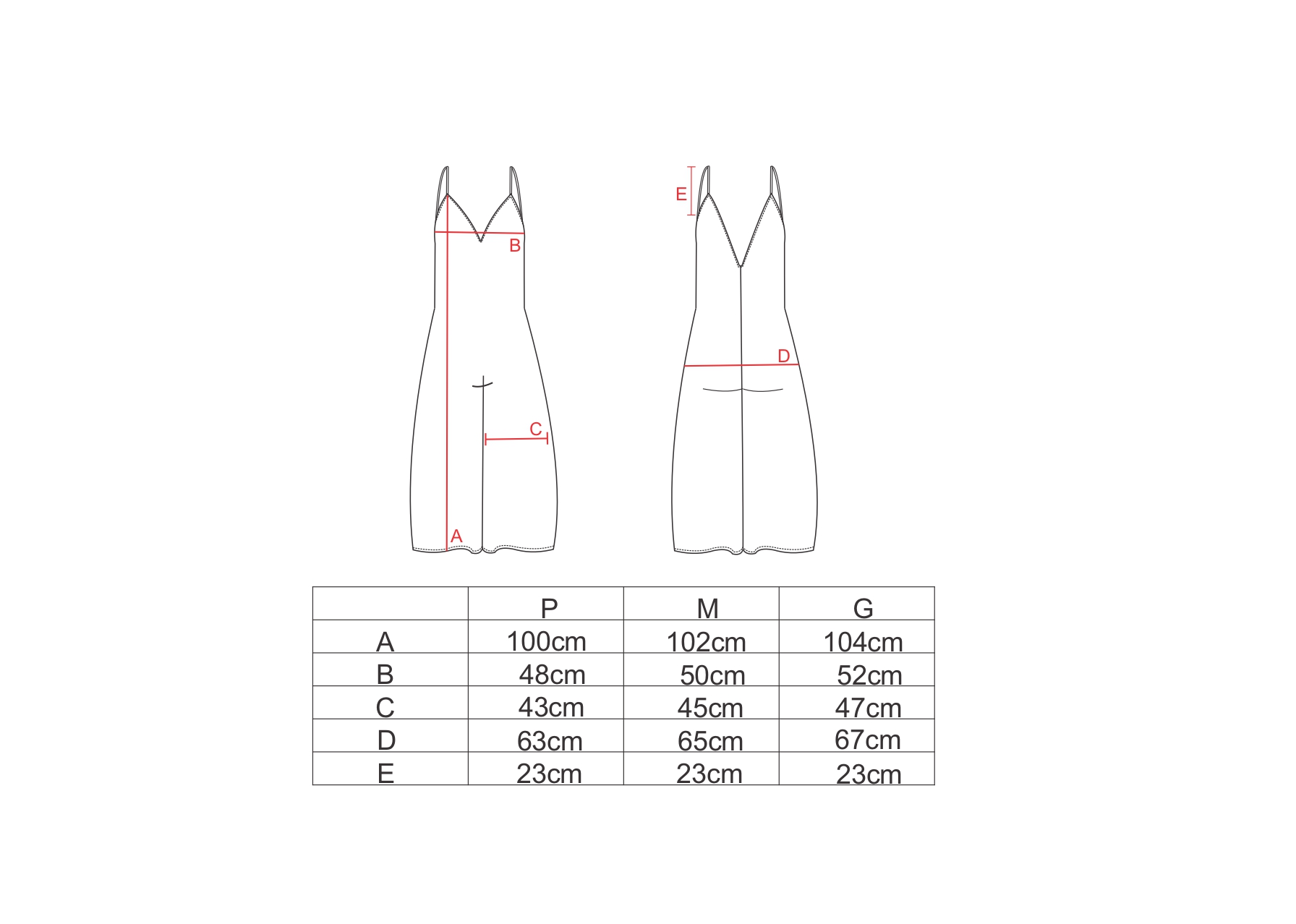 Tabela de medidas para o macacão alcinha cavado AMP
