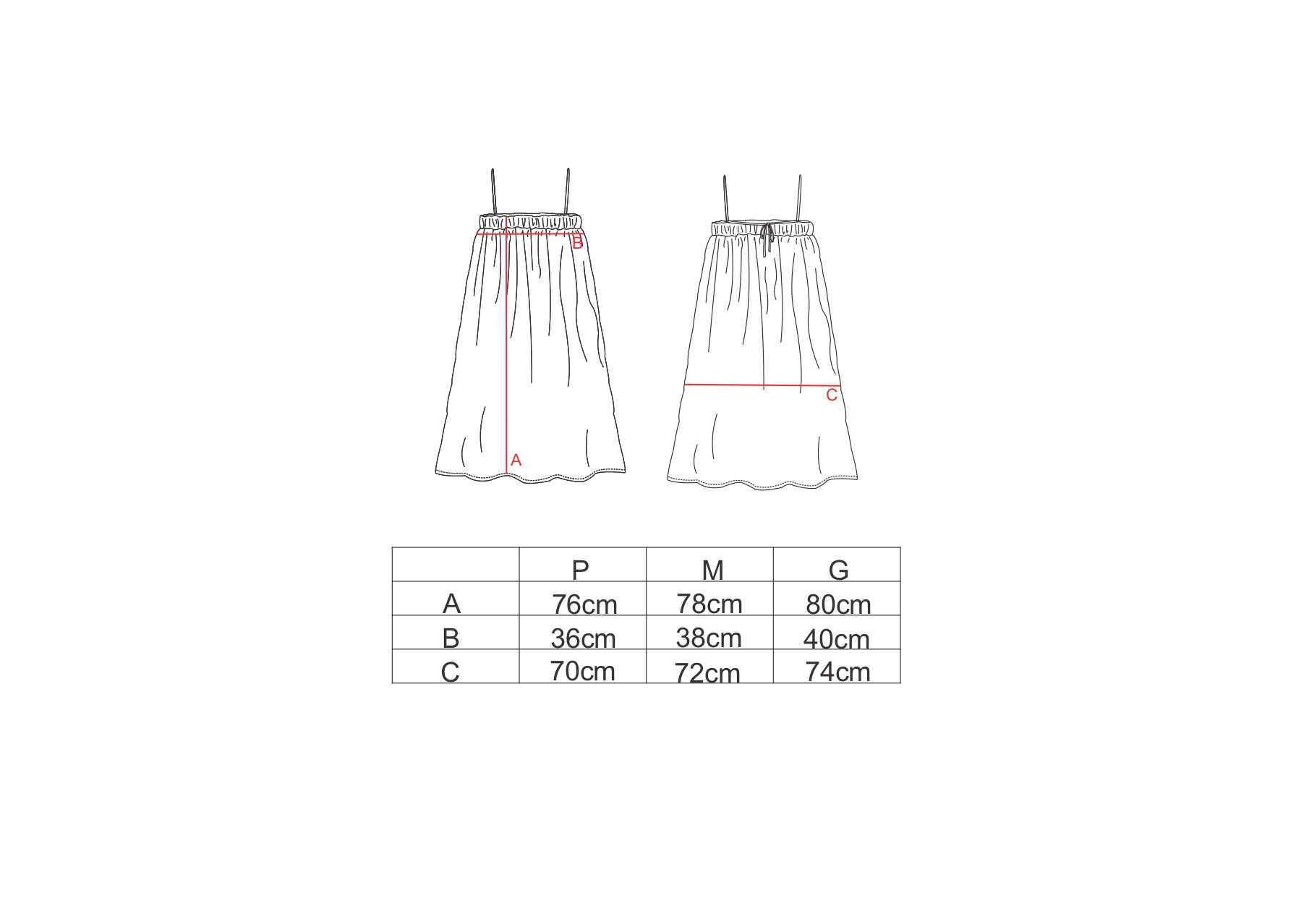 Tabela de medidas para o vestido balonê curto AMP