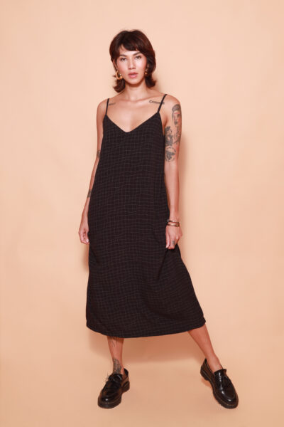 Vestido alcinha estampado Grade preto