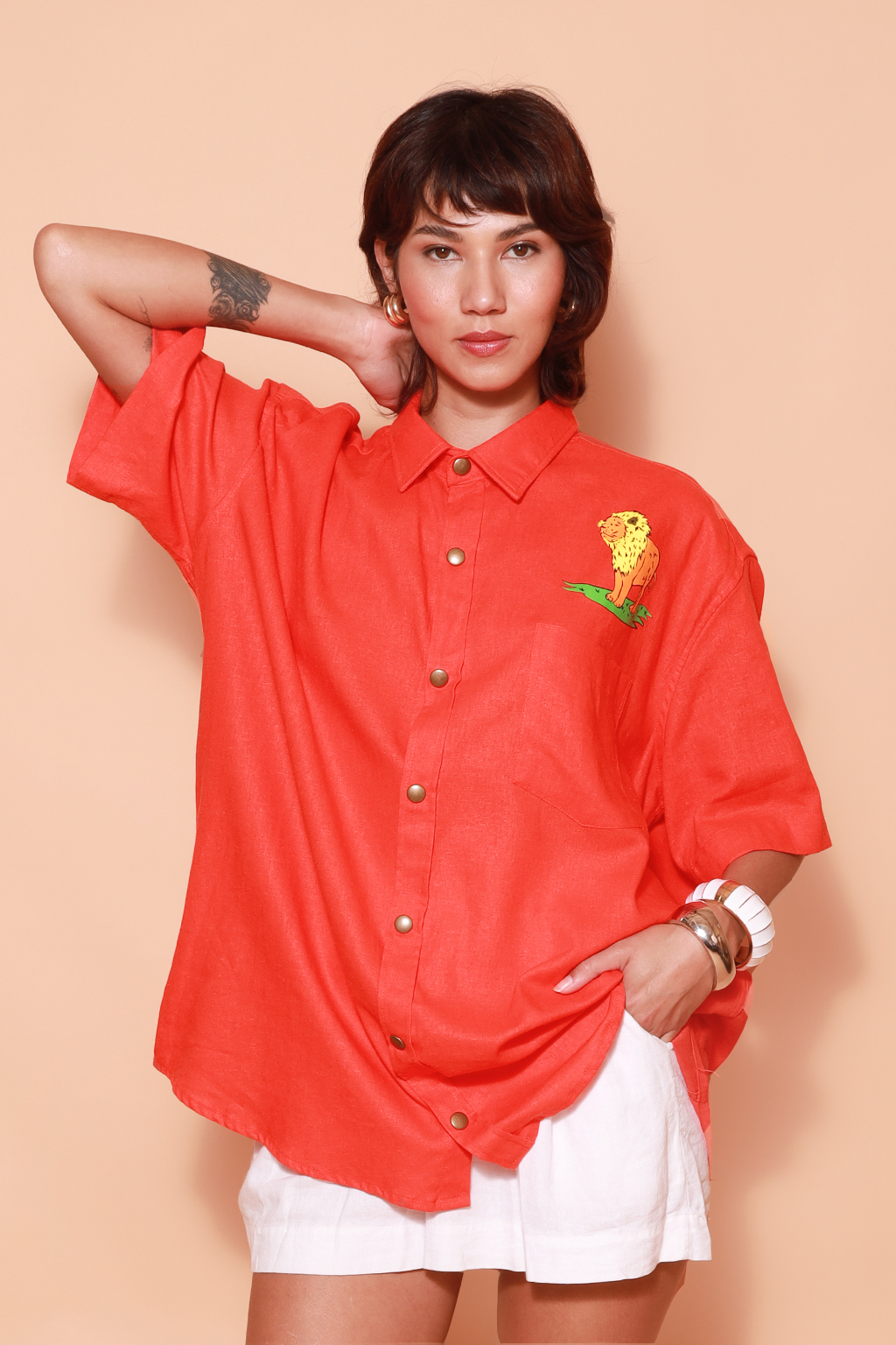 Camisa linho ampla páprica Leão DTF