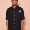 Camisa linho ampla preta Flor DTF