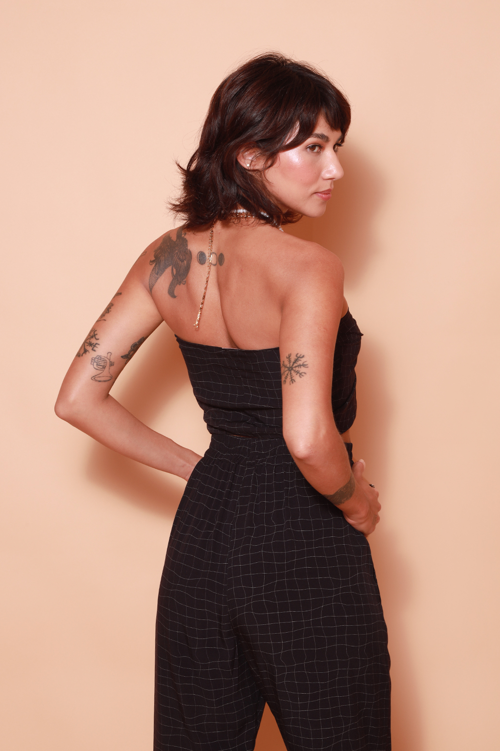 Top amarração estampado Grade preto