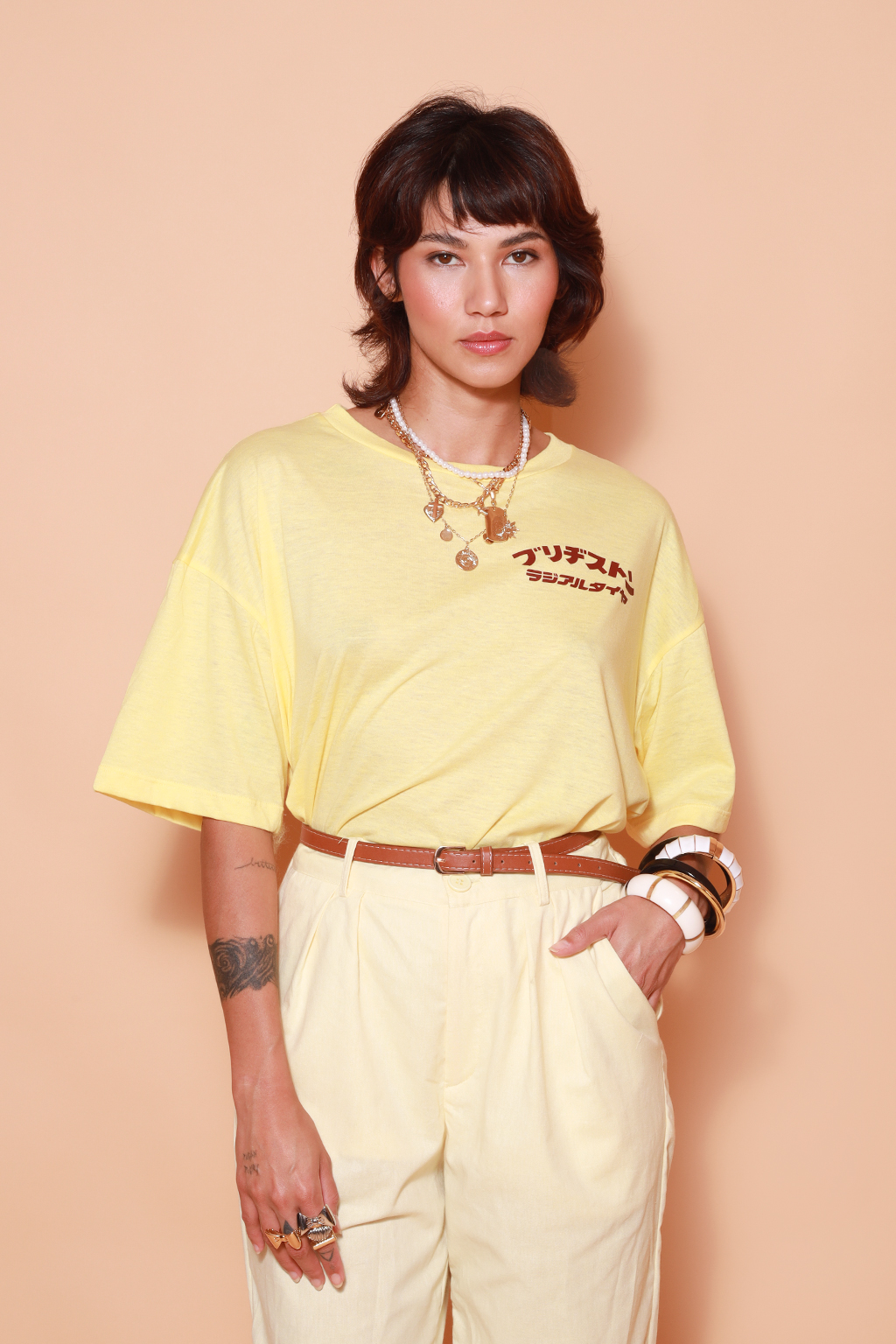 Camiseta amarela estampada Bridgestone DTF