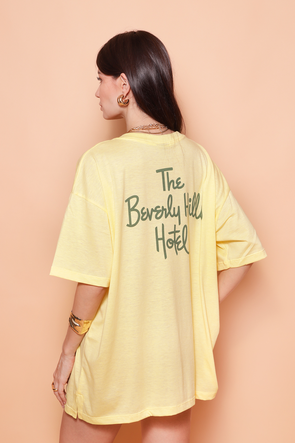 Camiseta oversize amarela estampada Beverly Hills