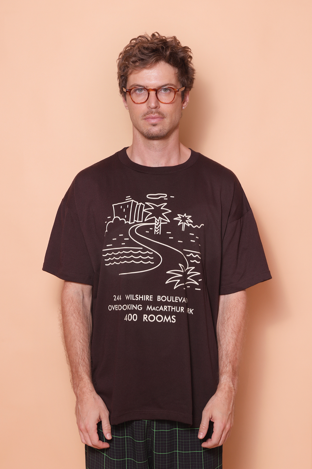 Camiseta oversize marrom estampada MacArthur Park DTF