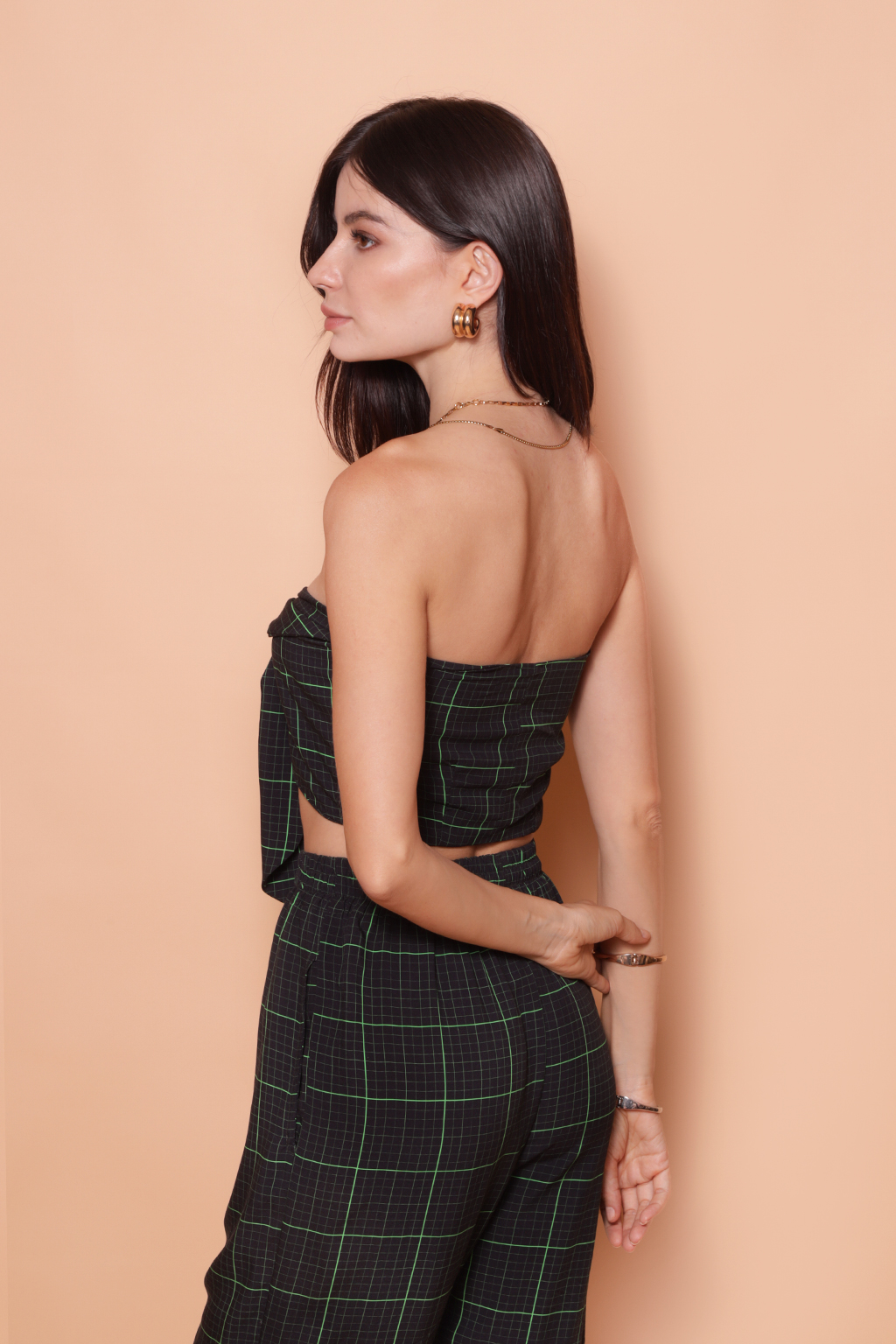 Top amarração estampado Grade verde