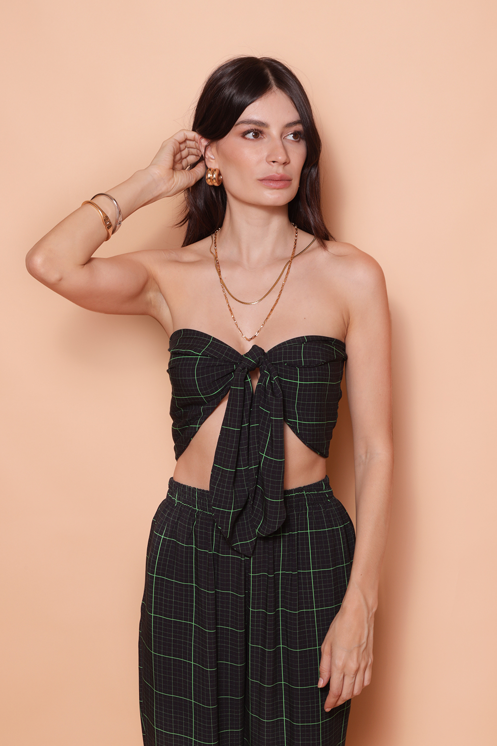 Top amarração estampado Grade verde