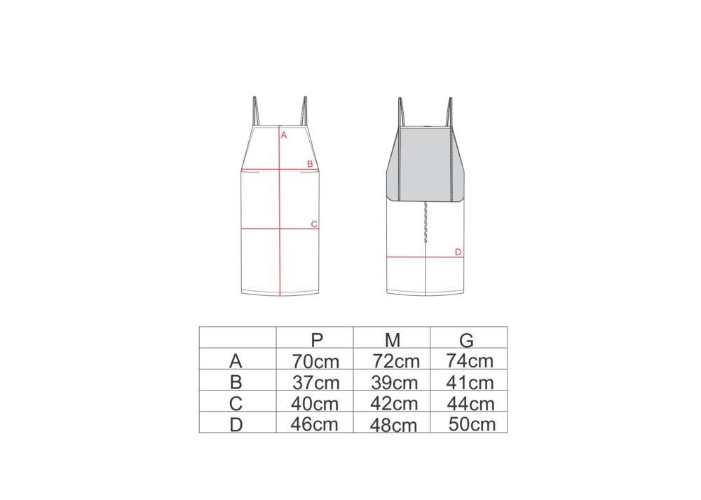 Tabela de medidas para o vestido curto costas abertas AMP