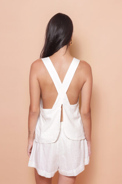 Blusa costas transpassada linho off-white