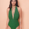 Body frente única lurex verde
