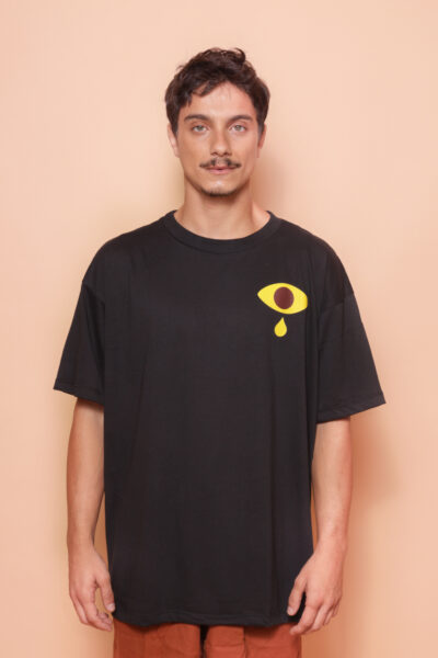 Camiseta oversize preta estampada Lágrimas