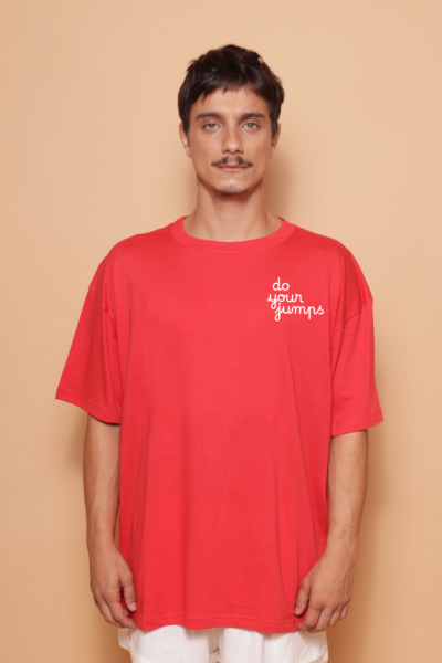 Camiseta oversize vermelha estampada Do your jumps DTF