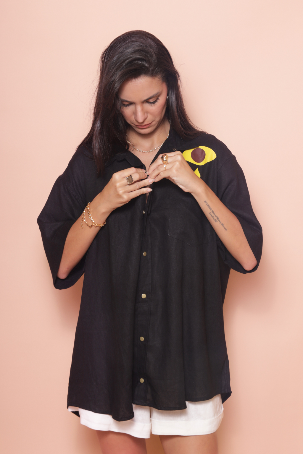 Camisa ampla linho preta