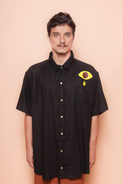 Camisa ampla linho preta