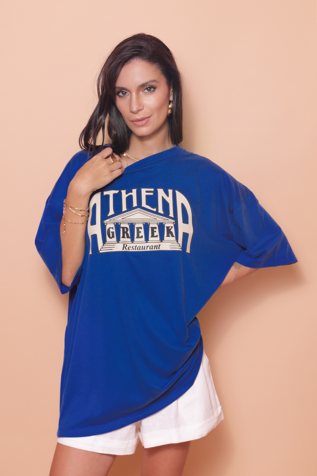 Camiseta oversize azul estampada Athena DTF